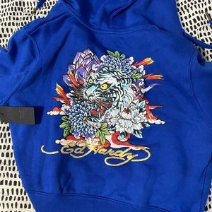 Ed Hardy tiger lotus front zip cropped hoodie